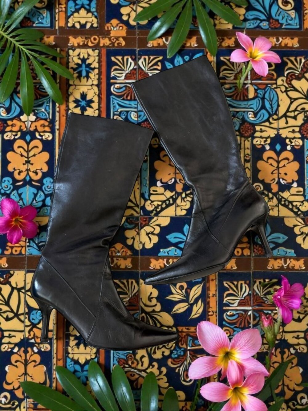 CHARLES DAVID Black Leather Zip Heeled Boots Size 7.5